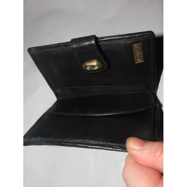Gucci Black Small G Logo Print On Coated Canvas Black Leather Vintage Wallet
