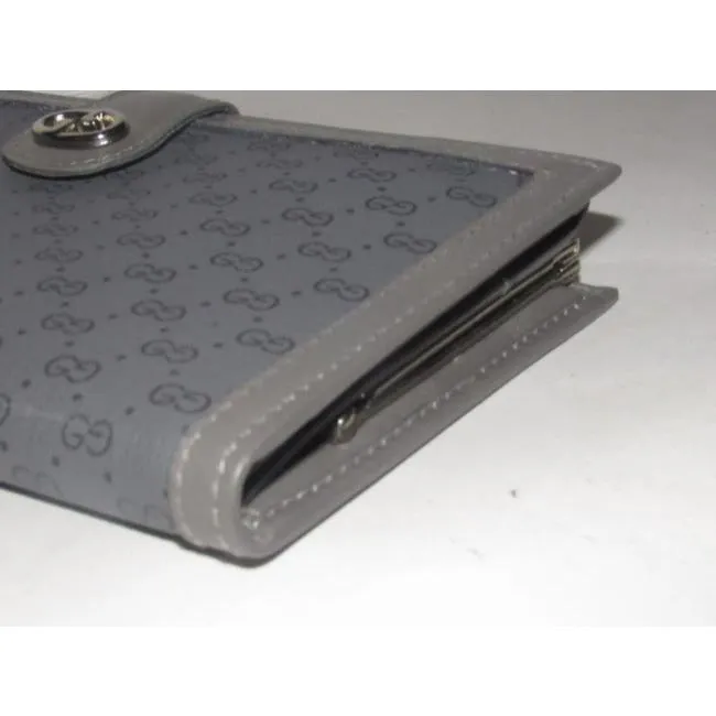 Gucci Black Small G Logo Print On Grey Coated Canvas And Grey Leather Vintage Wallet