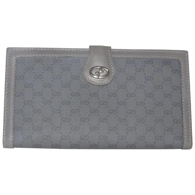 Gucci Black Small G Logo Print On Grey Coated Canvas And Grey Leather Vintage Wallet
