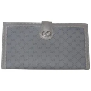 Gucci Black Small G Logo Print On Grey Coated Canvas And Grey Leather Vintage Wallet