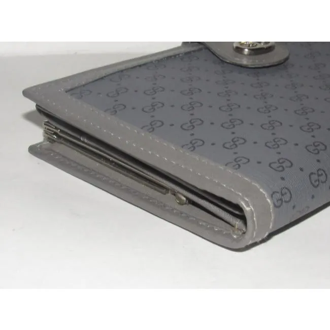 Gucci Black Small G Logo Print On Grey Coated Canvas And Grey Leather Vintage Wallet