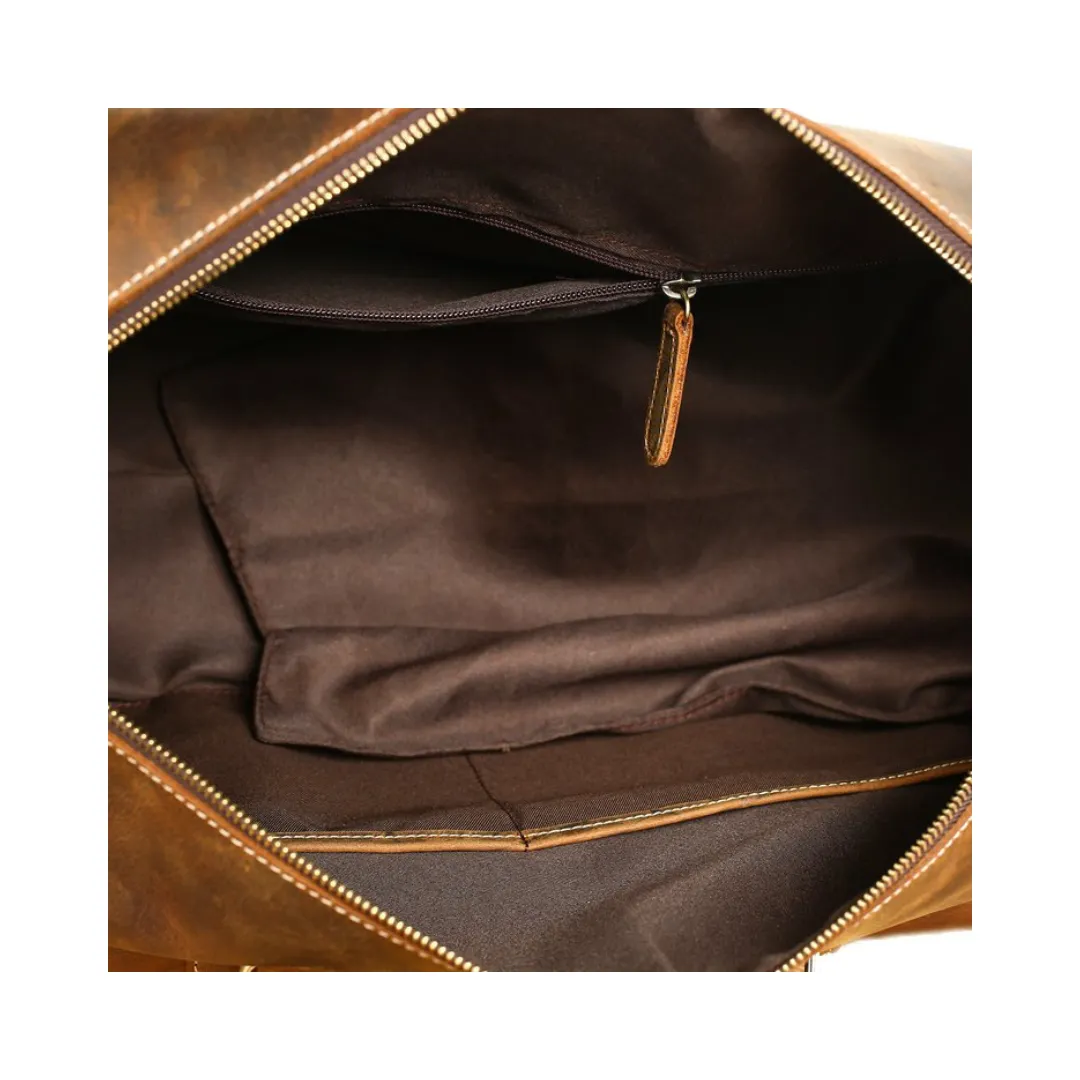 Handmade Vintage Brown Leather Travel Bag with Shoes Compartment