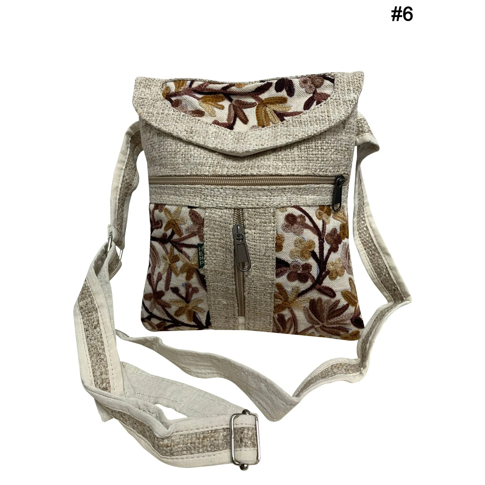 Himalayan Handmade Boho Ethnic Pure Hemp Multipocket Embroidered Fair Trade Patchwork MEDIUM SIZE Travel Passport Shoulder Crossbody Bag