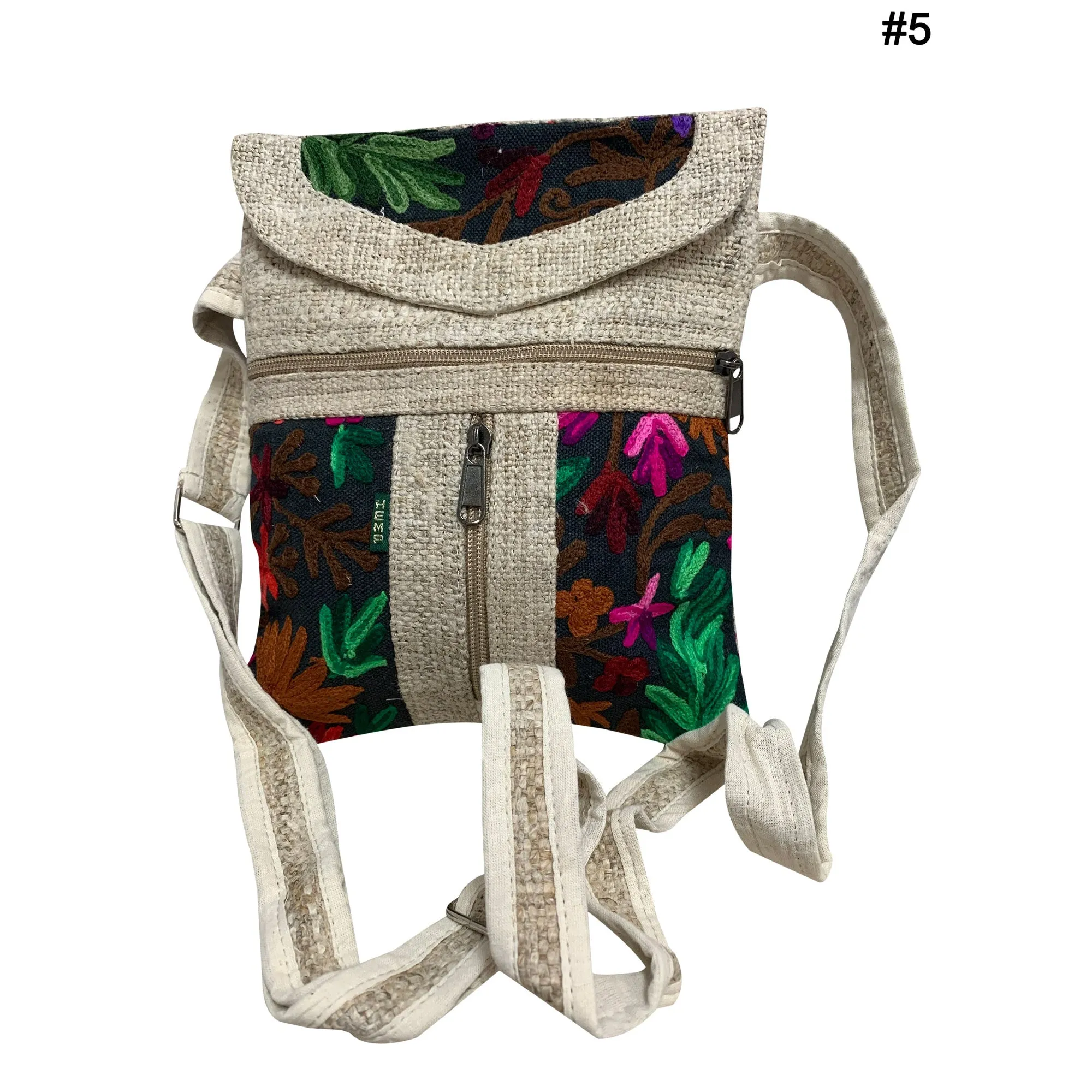 Himalayan Handmade Boho Ethnic Pure Hemp Multipocket Embroidered Fair Trade Patchwork MEDIUM SIZE Travel Passport Shoulder Crossbody Bag