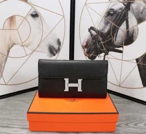 HM CLUTCH CONSTANCE 20.5 BLACK CALFSKIN SILVER HARDWARE