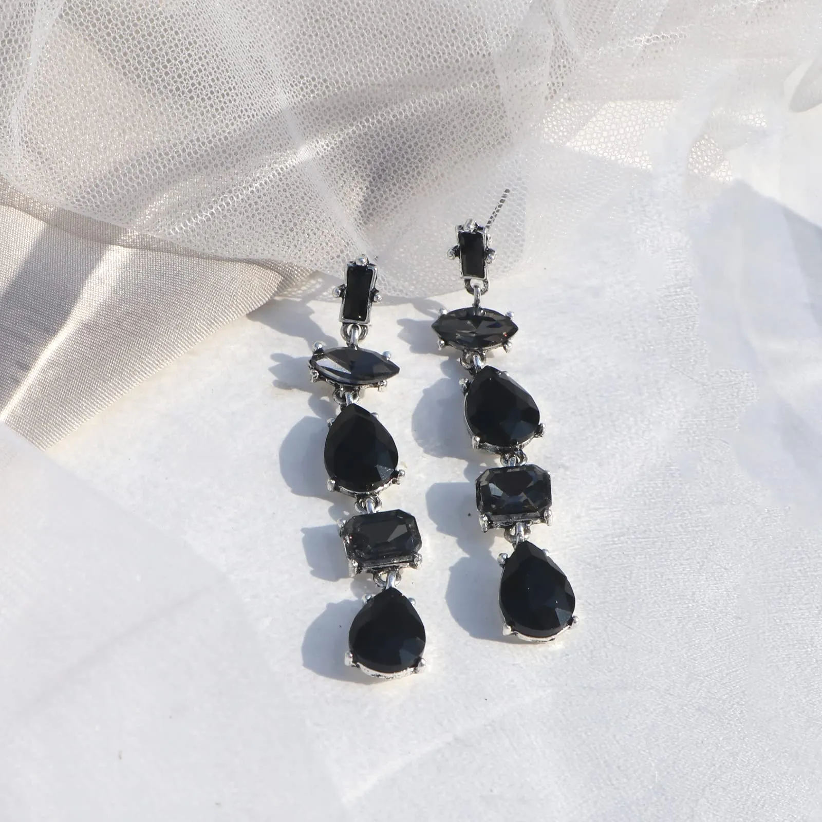 Joker & Witch Lucent Black Crystal Drop Earrings for Women