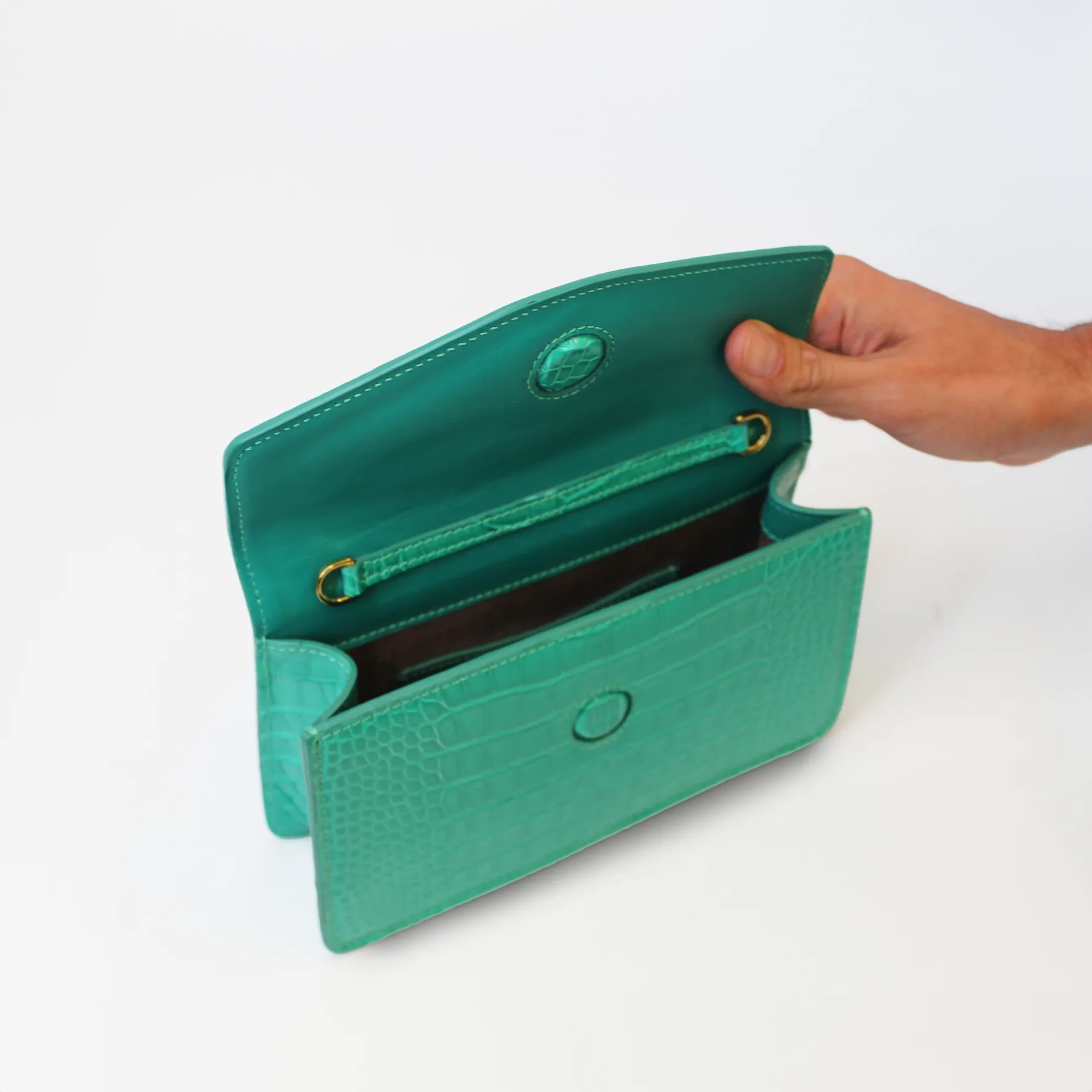 Le Clutch in Glossy Emerald Croc