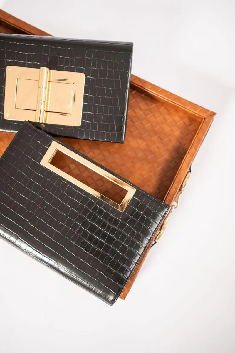 Lillian Croc Clutch | Black