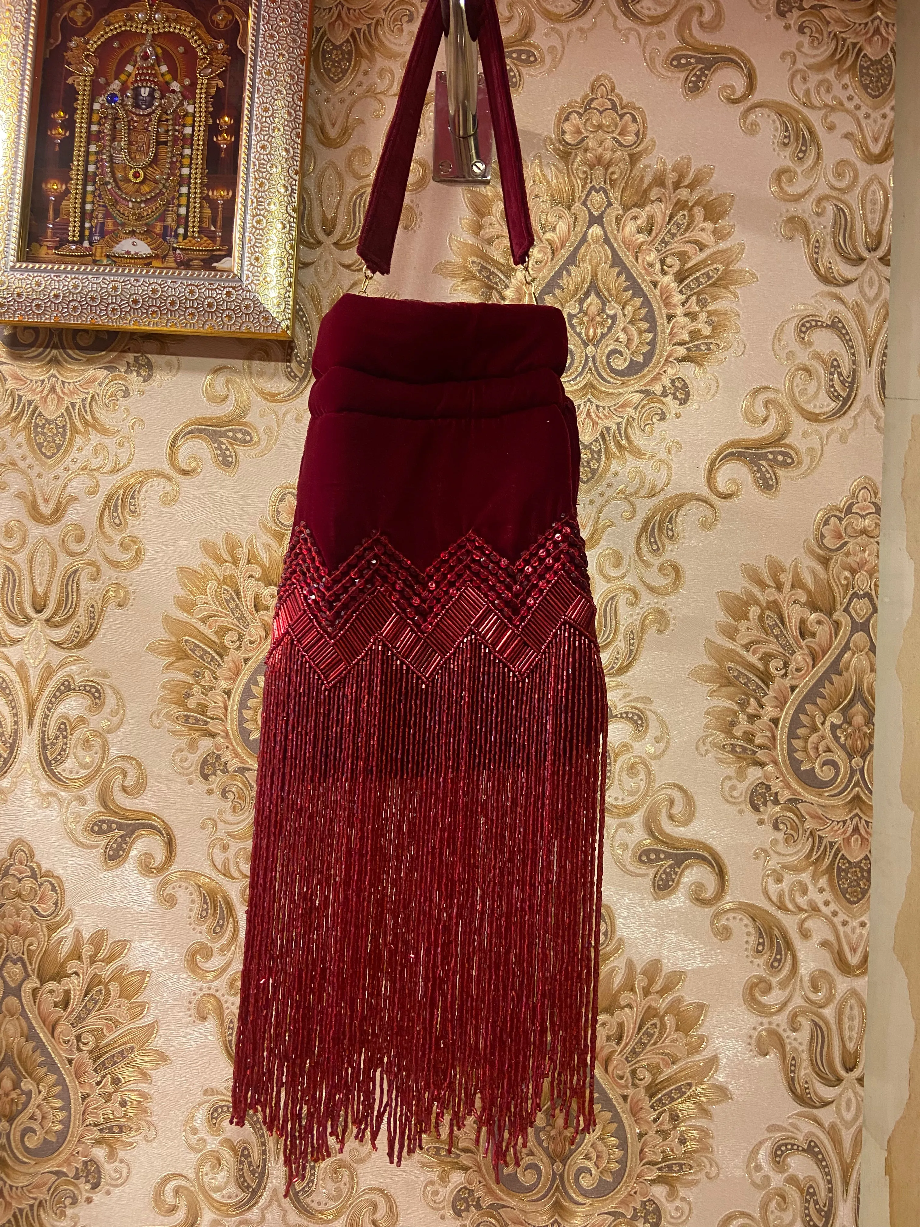 Maroon velvet potli
