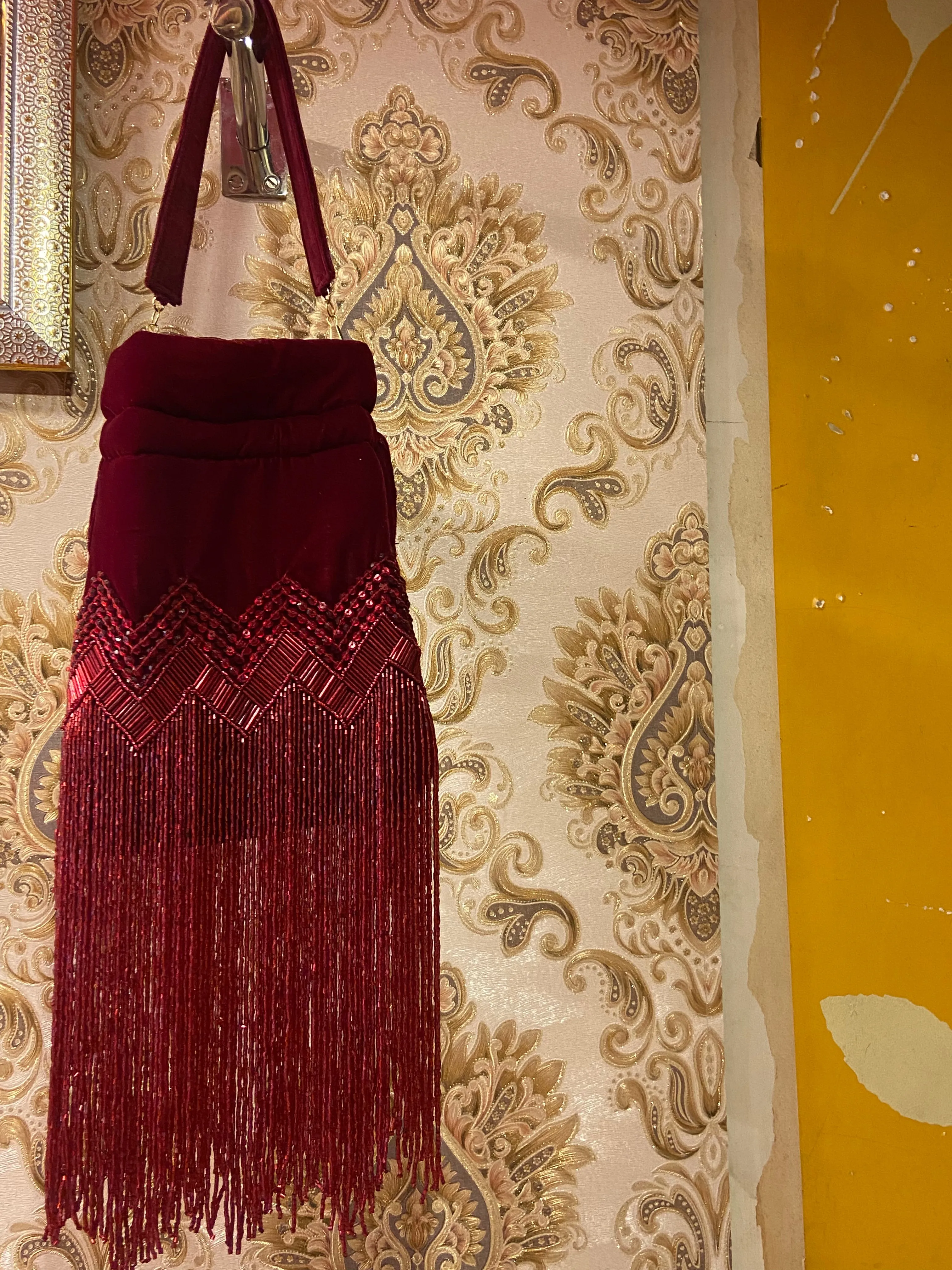 Maroon velvet potli