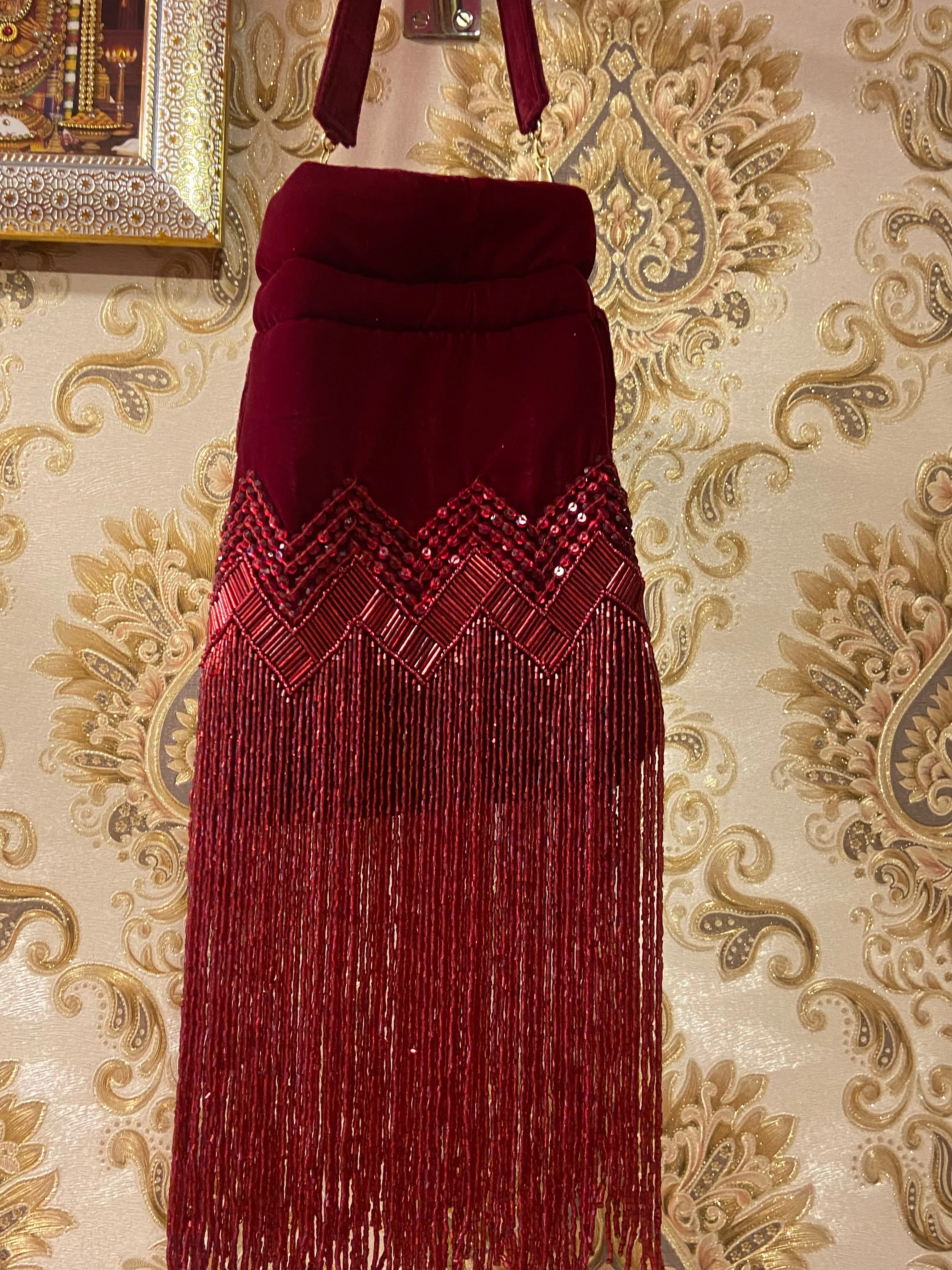 Maroon velvet potli