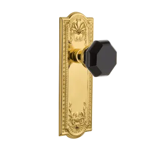 Meadows Long Plate with Black Waldorf Knob in Unlacquered Brass