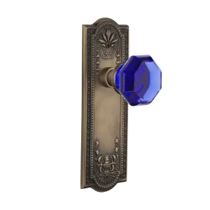 Meadows Long Plate with Cobalt Waldorf Knob in Antique Brass