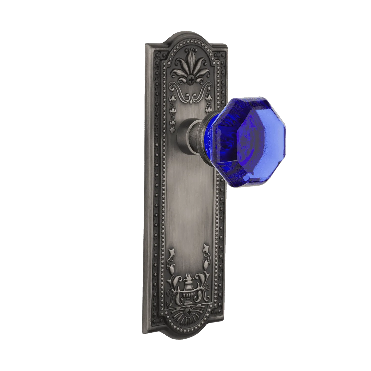 Meadows Long Plate with Cobalt Waldorf Knob in Antique Pewter
