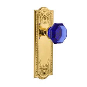 Meadows Long Plate with Cobalt Waldorf Knob in Unlacquered Brass