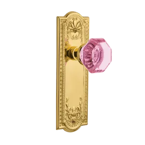 Meadows Long Plate with Pink Waldorf Knob in Unlacquered Brass