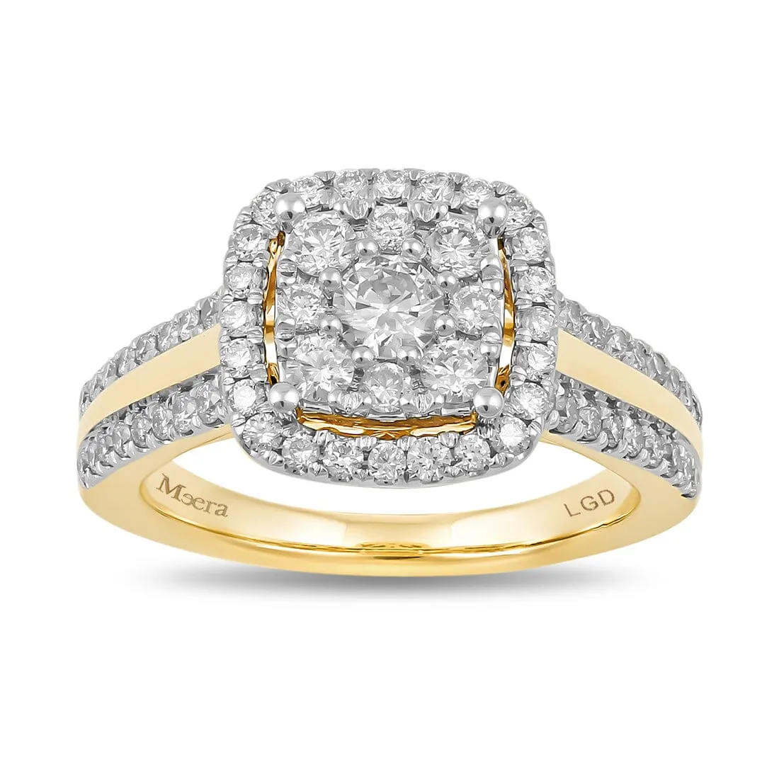 Meera Cushion Halo Ring with 1.00ct of Laboratory Grown Diamonds in 9ct Yellow Gold