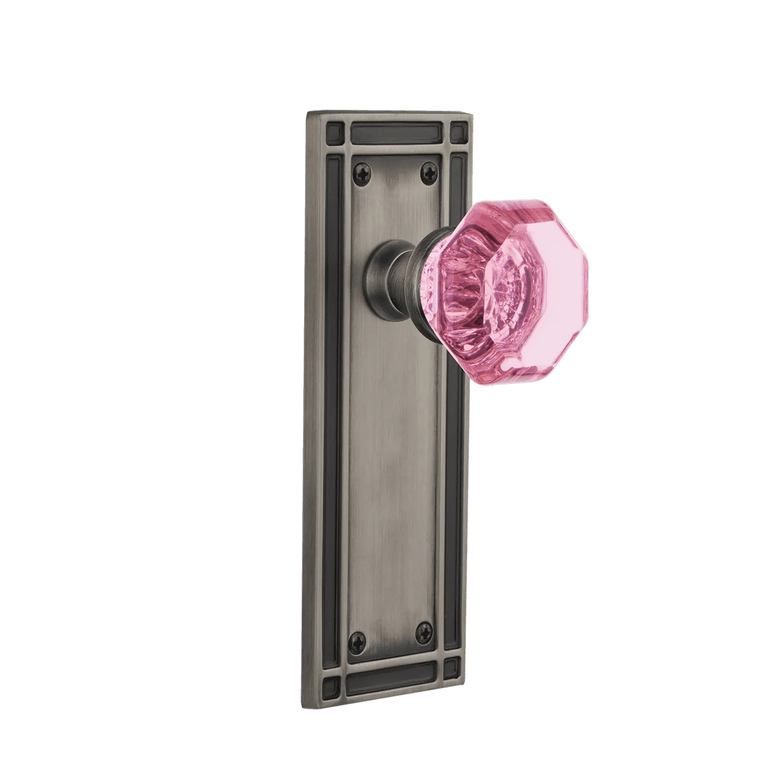Mission Long Plate with Pink Waldorf Knob in Antique Pewter