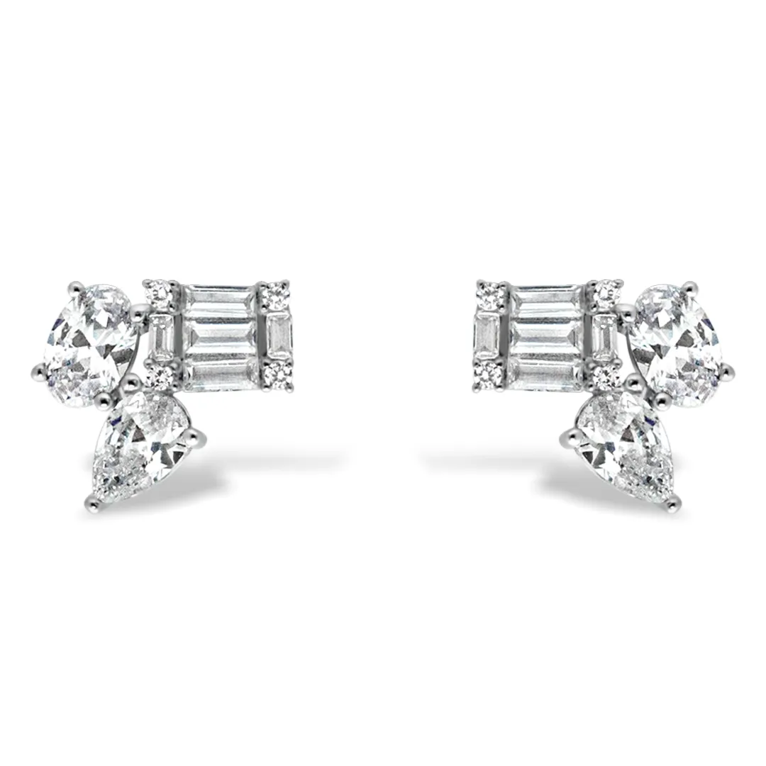 MULTISTONED CHARMING STUD SILVER EARRING