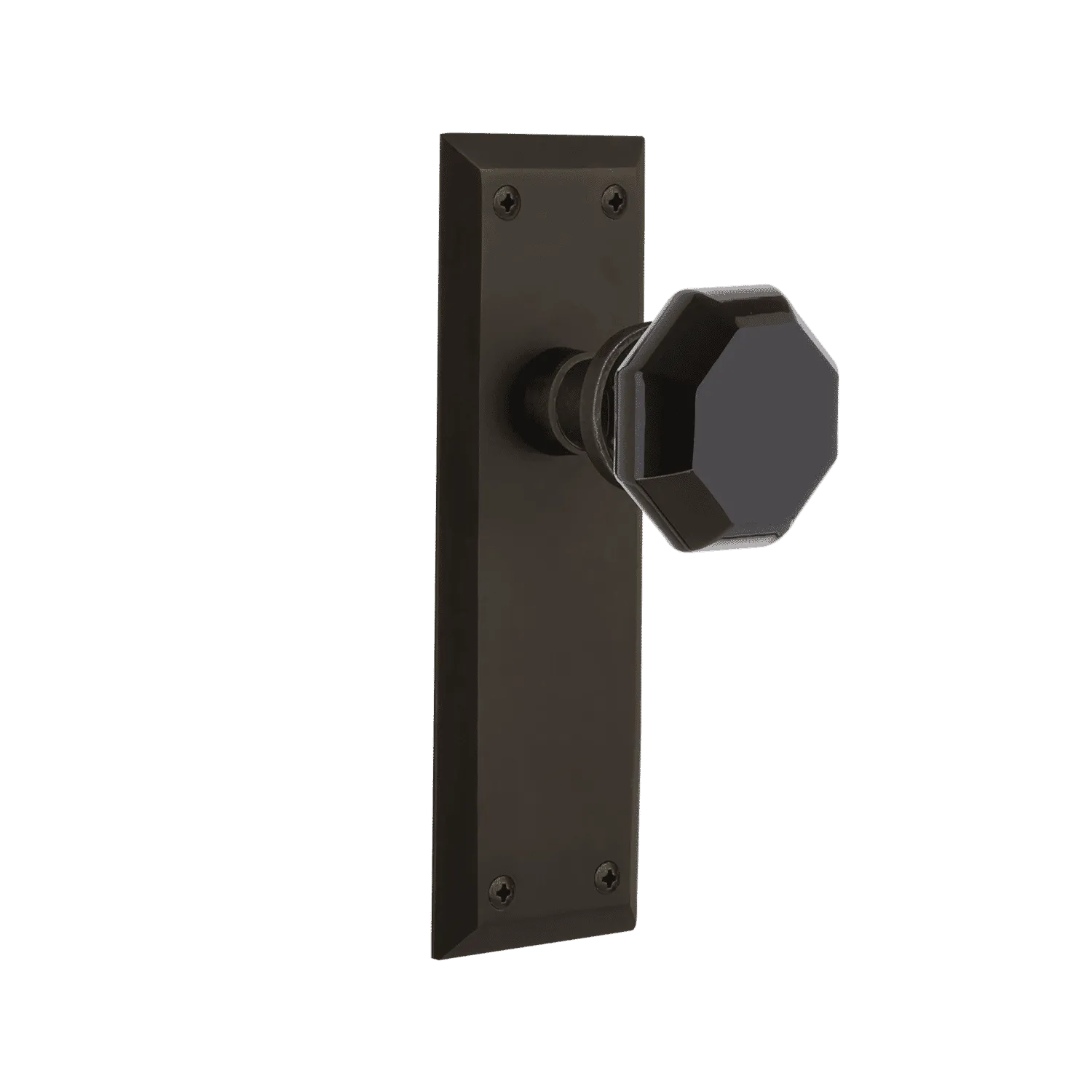 New York Long Plate with Black Waldorf Knob in Oil-Rubbed Bronze