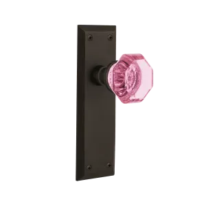 New York Long Plate with Pink Waldorf Knob in Oil-Rubbed Bronze