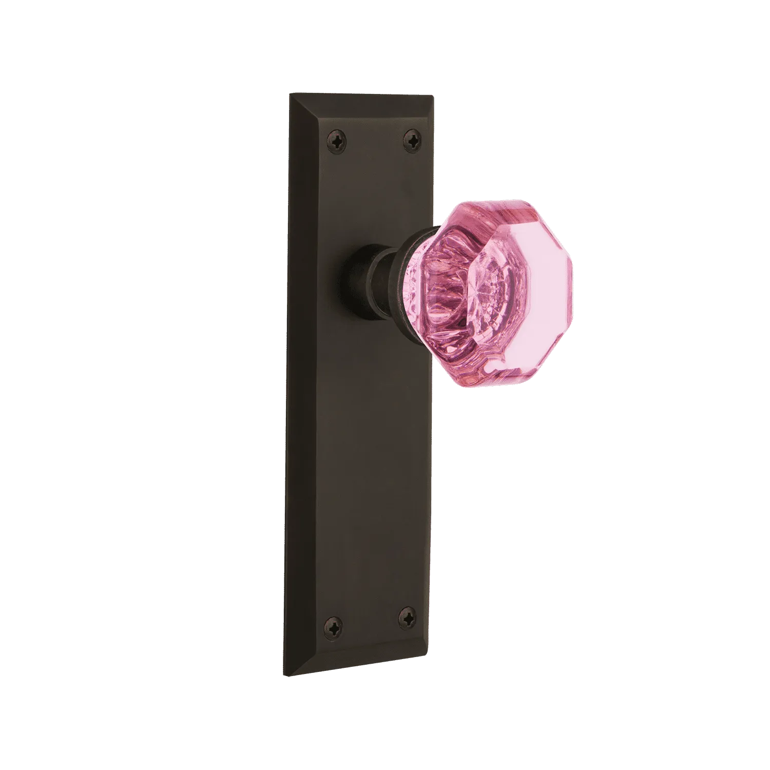 New York Long Plate with Pink Waldorf Knob in Oil-Rubbed Bronze