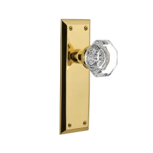 New York Long Plate with Waldorf Knob in Unlacquered Brass