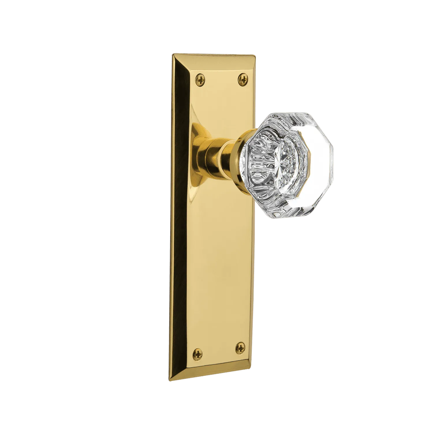 New York Long Plate with Waldorf Knob in Unlacquered Brass