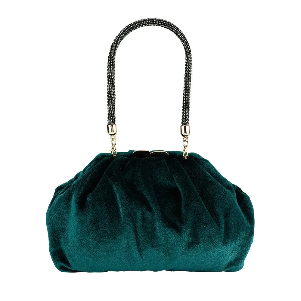 OB6478 CAITLIN VELVET CRYSTAL HANDLE CLUTCH