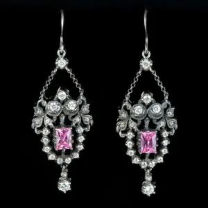 Paste Silver Drop Earrings White Pink Paste Stones