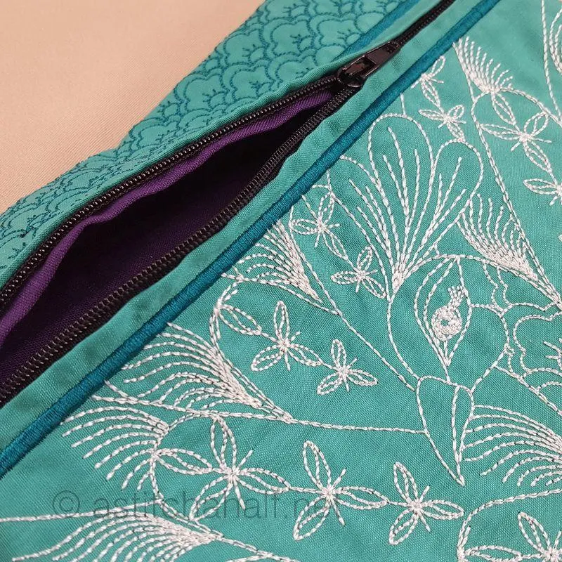 Peacock Sashiko Style ITH Wrist Purse