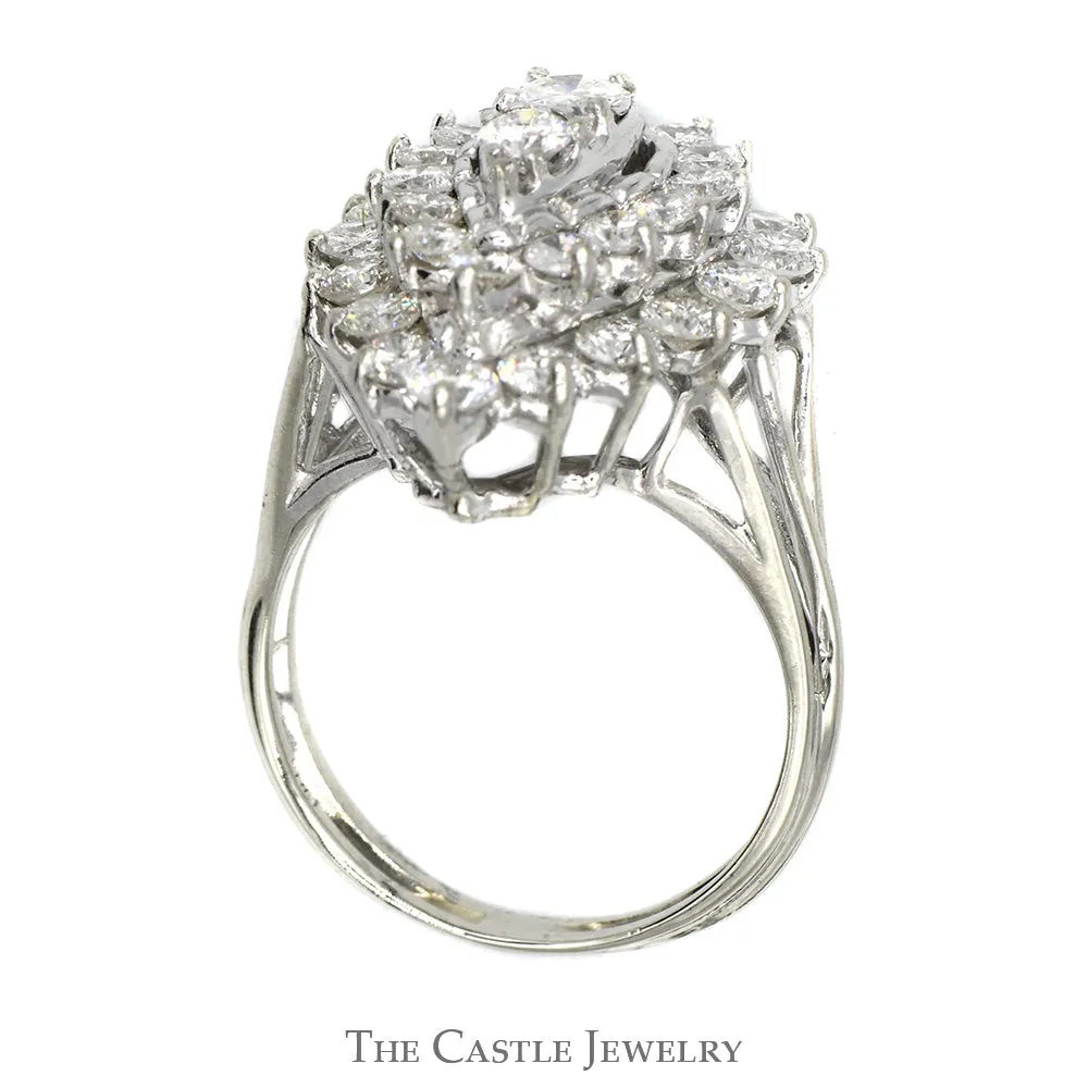 Pear Shaped 3cttw Diamond Cluster Ring with Split Shank Sides in 14k White Gold