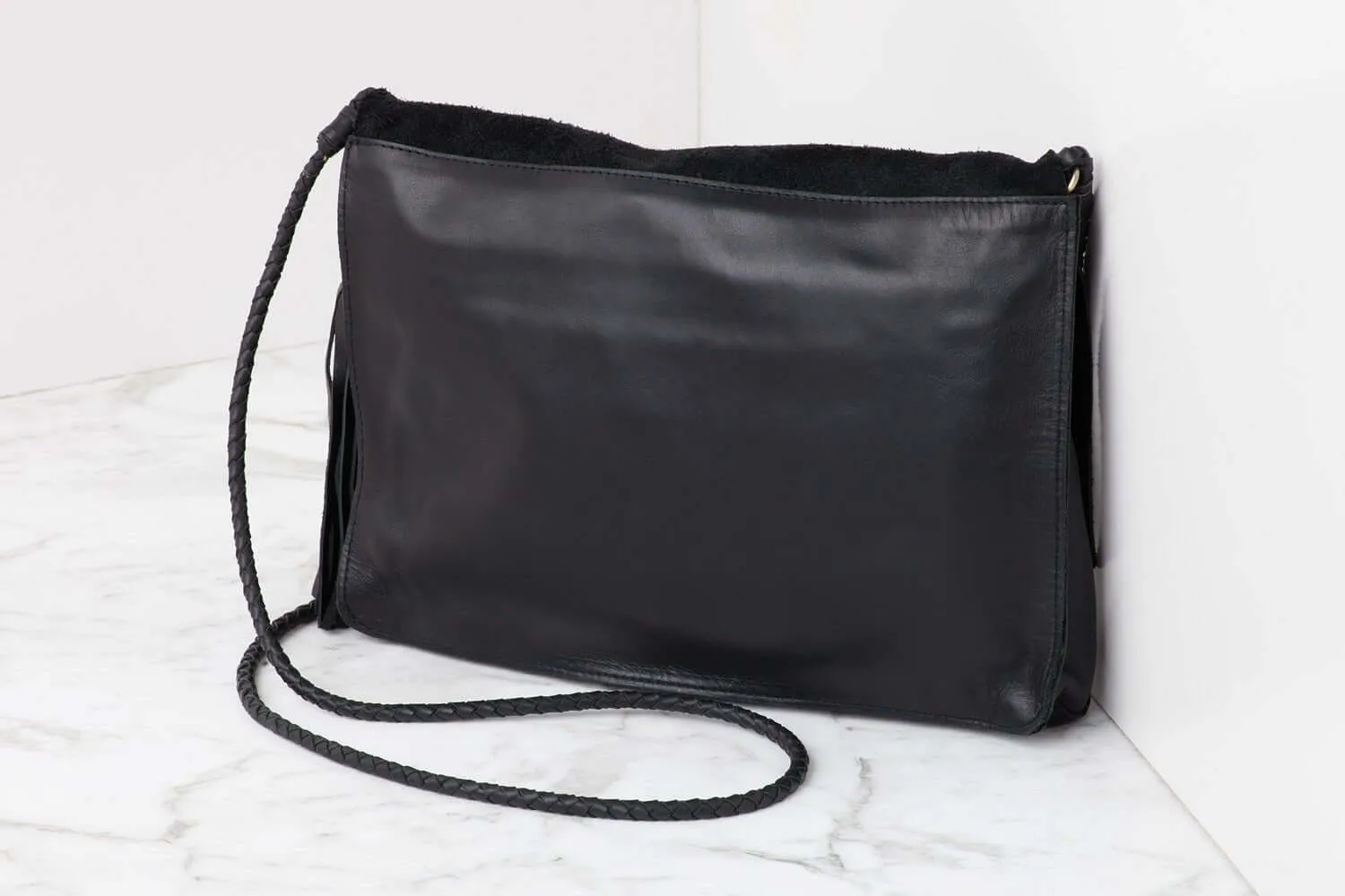 Perla Suede Leather Bag Black