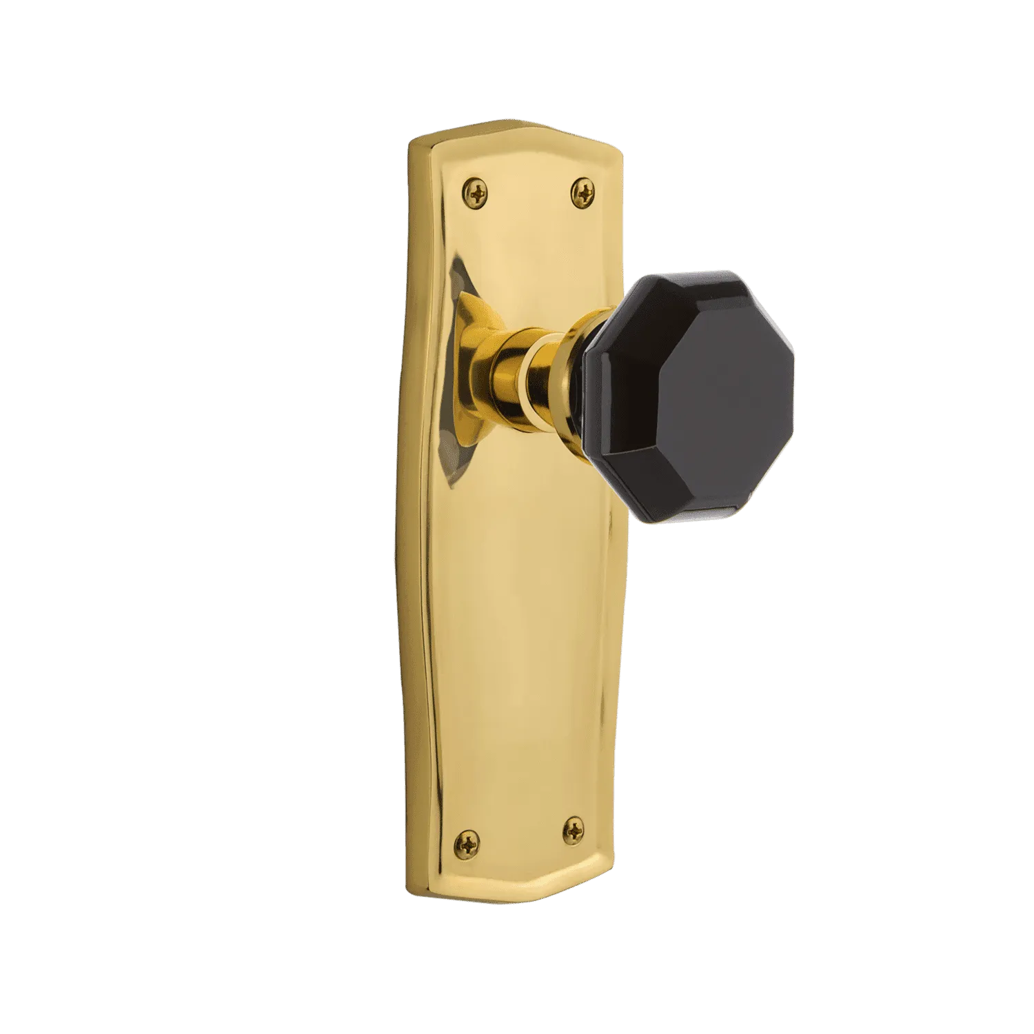 Prairie Long Plate with Black Waldorf Knob in Unlacquered Brass