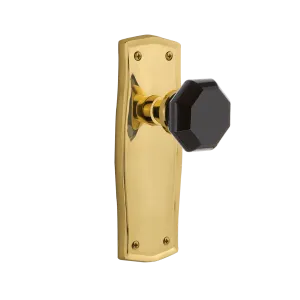 Prairie Long Plate with Black Waldorf Knob in Unlacquered Brass