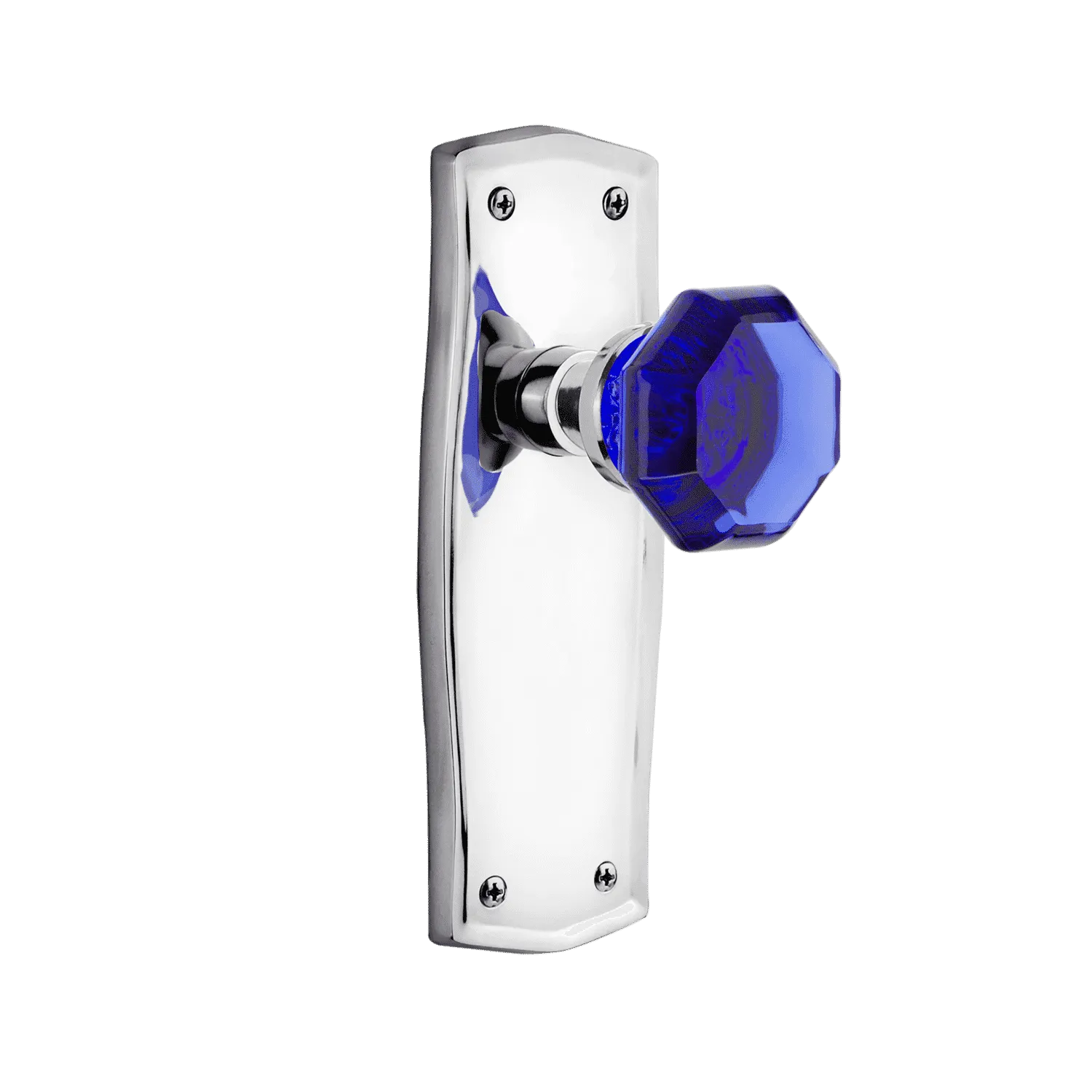 Prairie Long Plate with Cobalt Waldorf Knob in Bright Chrome