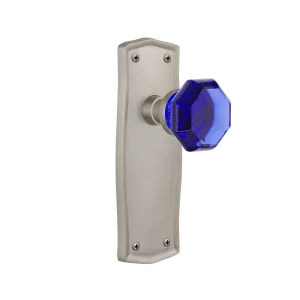 Prairie Long Plate with Cobalt Waldorf Knob in Satin Nickel