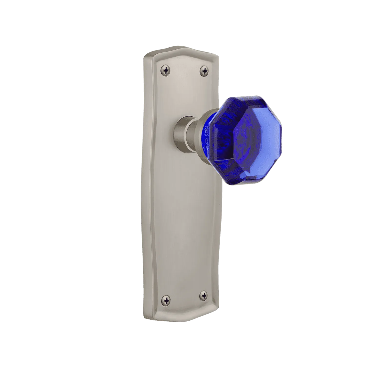 Prairie Long Plate with Cobalt Waldorf Knob in Satin Nickel