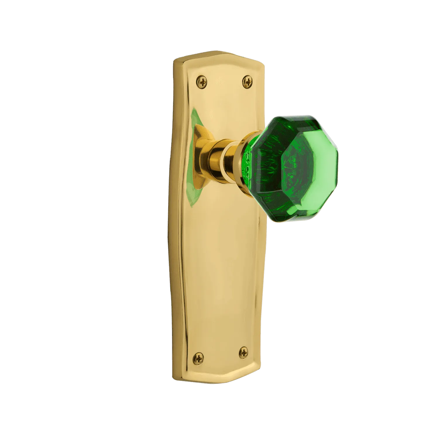 Prairie Long Plate with Emerald Waldorf Knob in Polished Brass