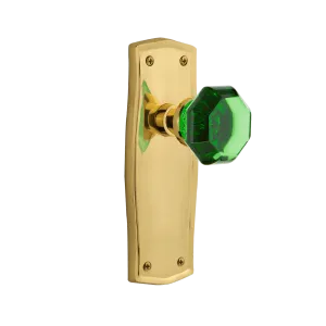 Prairie Long Plate with Emerald Waldorf Knob in Polished Brass