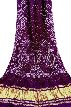 Purple Bandhani Pure Gajji Silk Peacock Design Dupatta