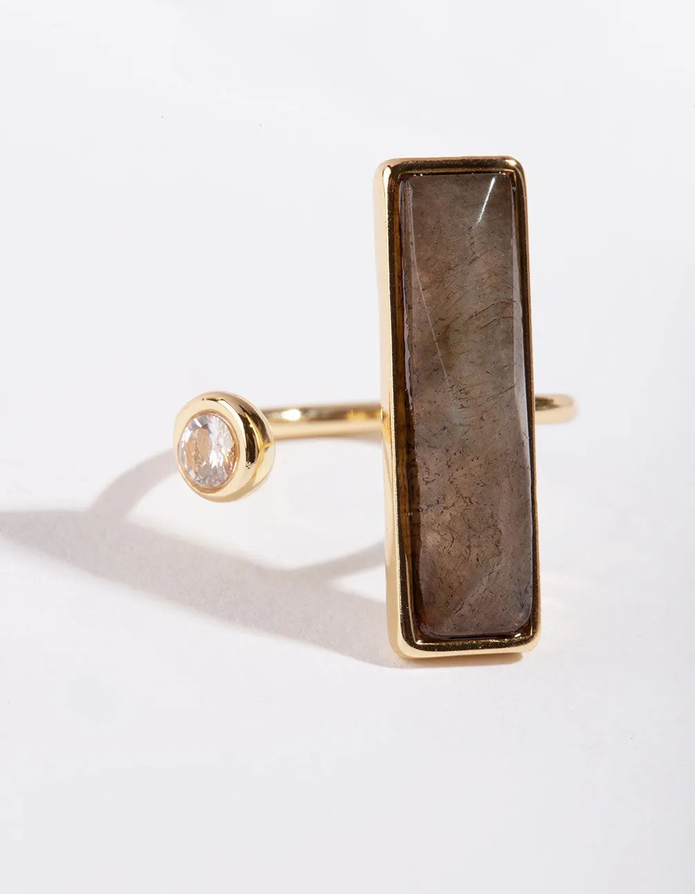 Real Gold Labrodite & Diamante Open Ring