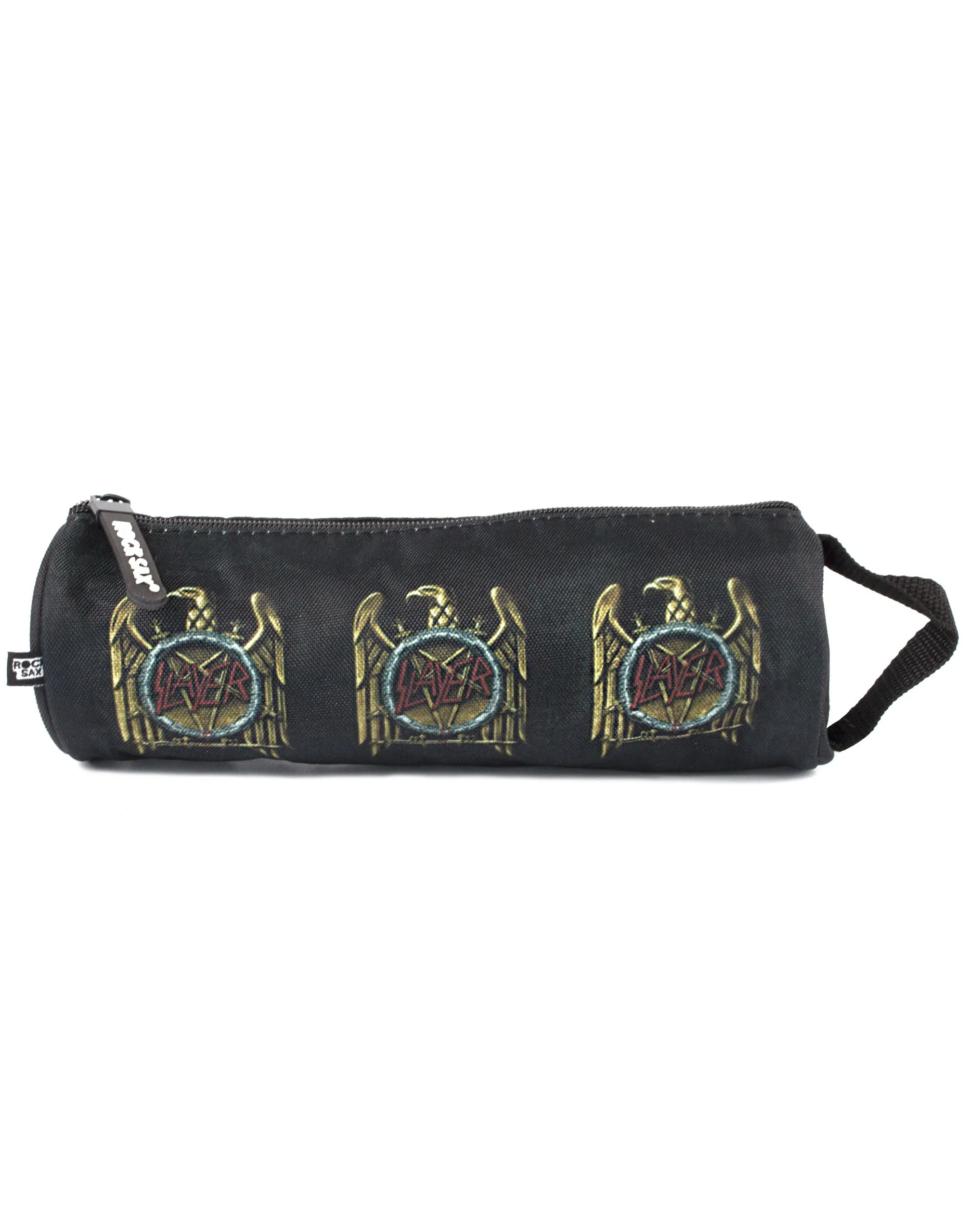 Rock Sax Slayer Gold Eagle Repeated Print Polyester Pencil Case in Black