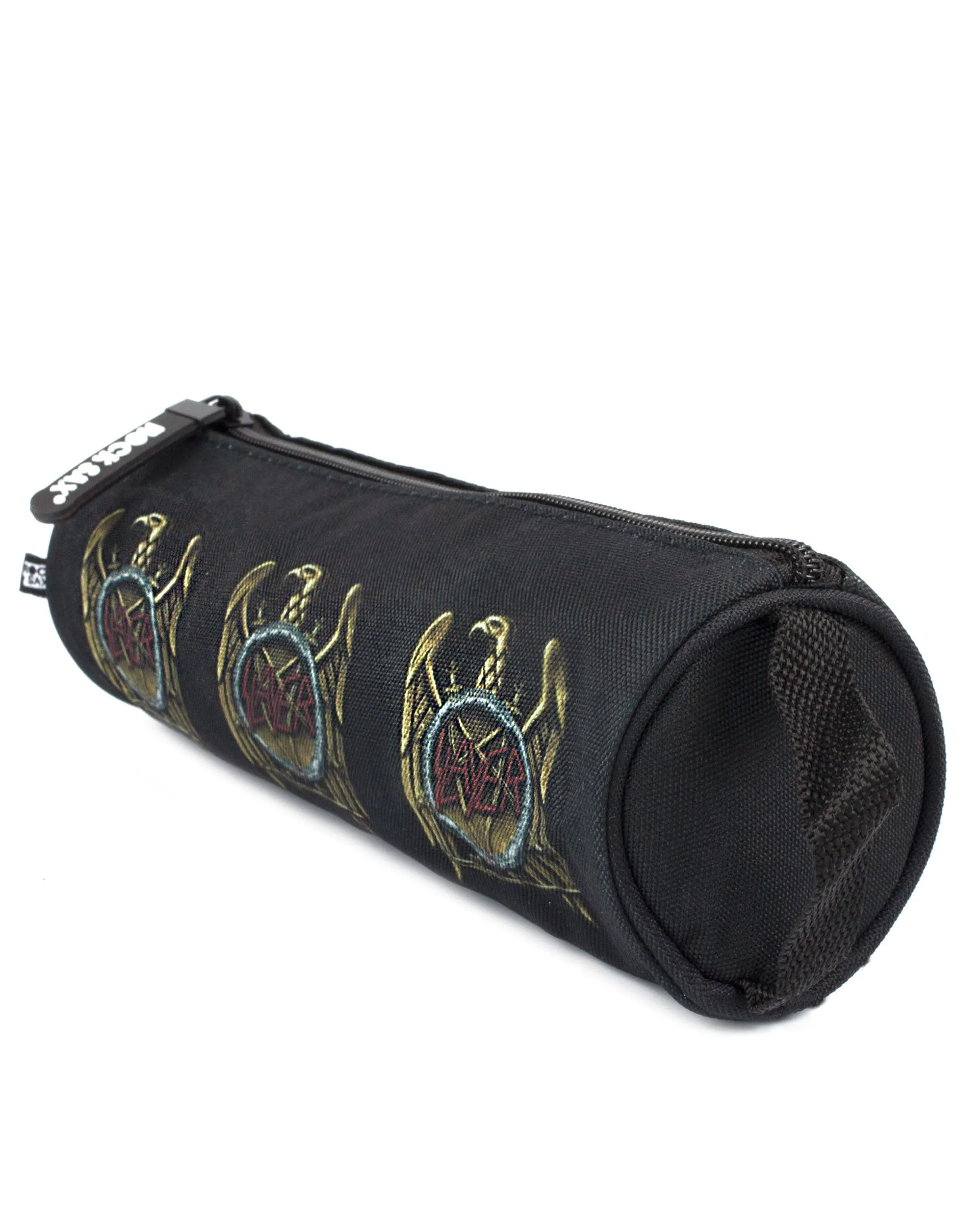 Rock Sax Slayer Gold Eagle Repeated Print Polyester Pencil Case in Black