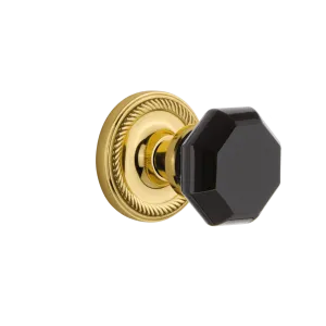 Rope Rosette with Black Waldorf Knob in Polished Brass