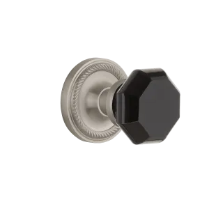 Rope Rosette with Black Waldorf Knob in Satin Nickel