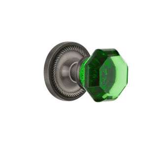 Rope Rosette with Emerald Waldorf Knob in Antique Pewter