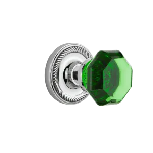 Rope Rosette with Emerald Waldorf Knob in Bright Chrome