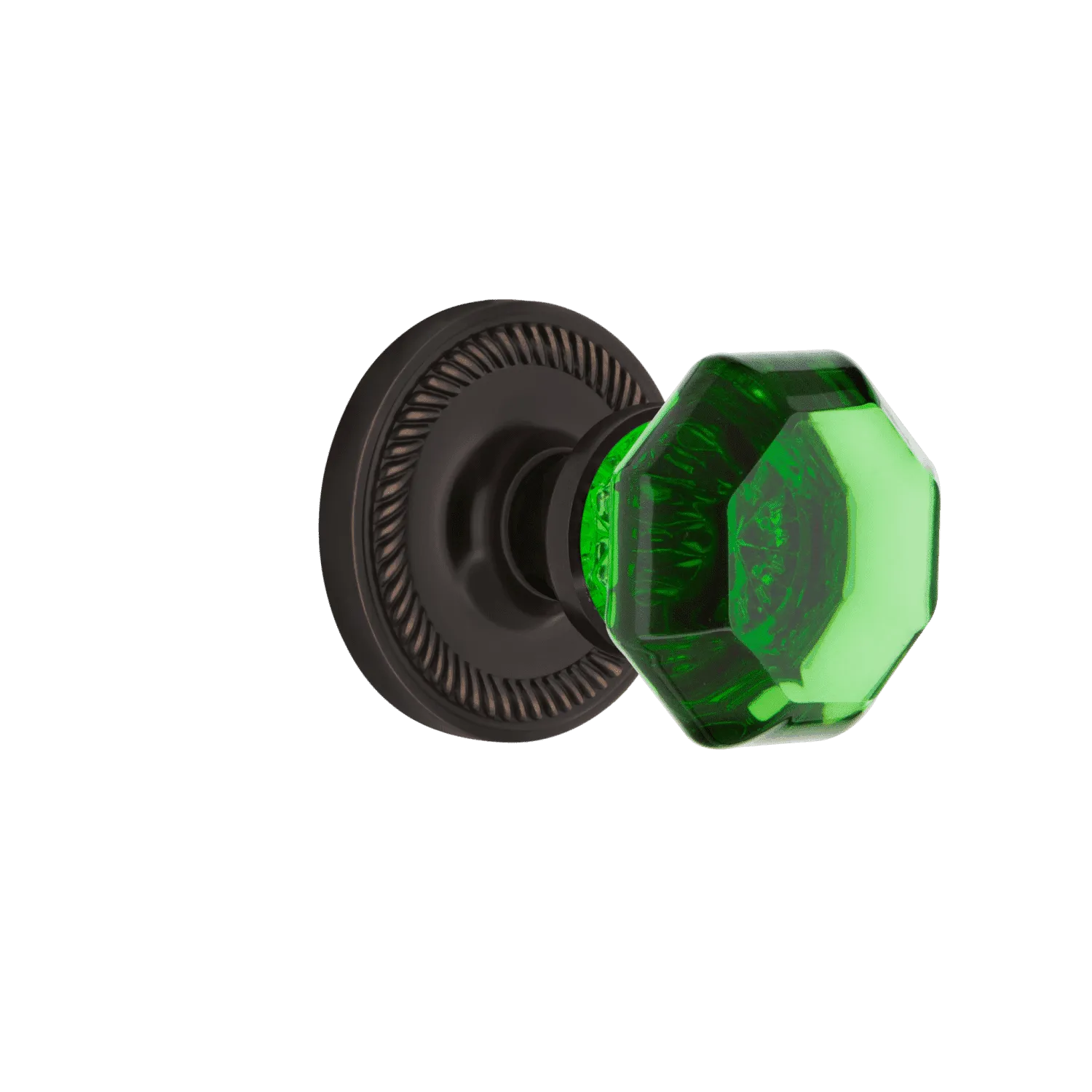 Rope Rosette with Emerald Waldorf Knob in Timeless Bronze