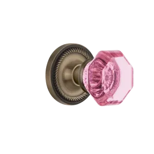 Rope Rosette with Pink Waldorf Knob in Antique Brass